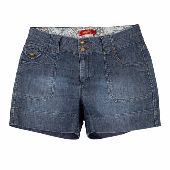 one 5 one Pants - Denim Shorts Medium Wash Utility Pockets Button Fly Casual Summer